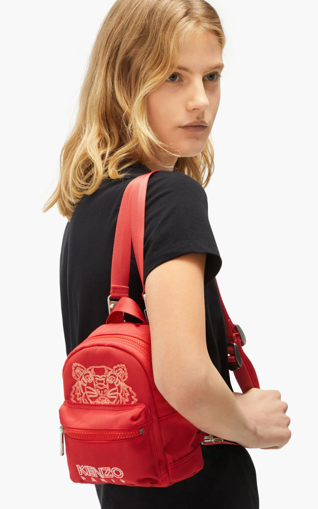 Kenzo Kampus Tiger Lona mini Mochila Hombre Rojas | 0965437-AM